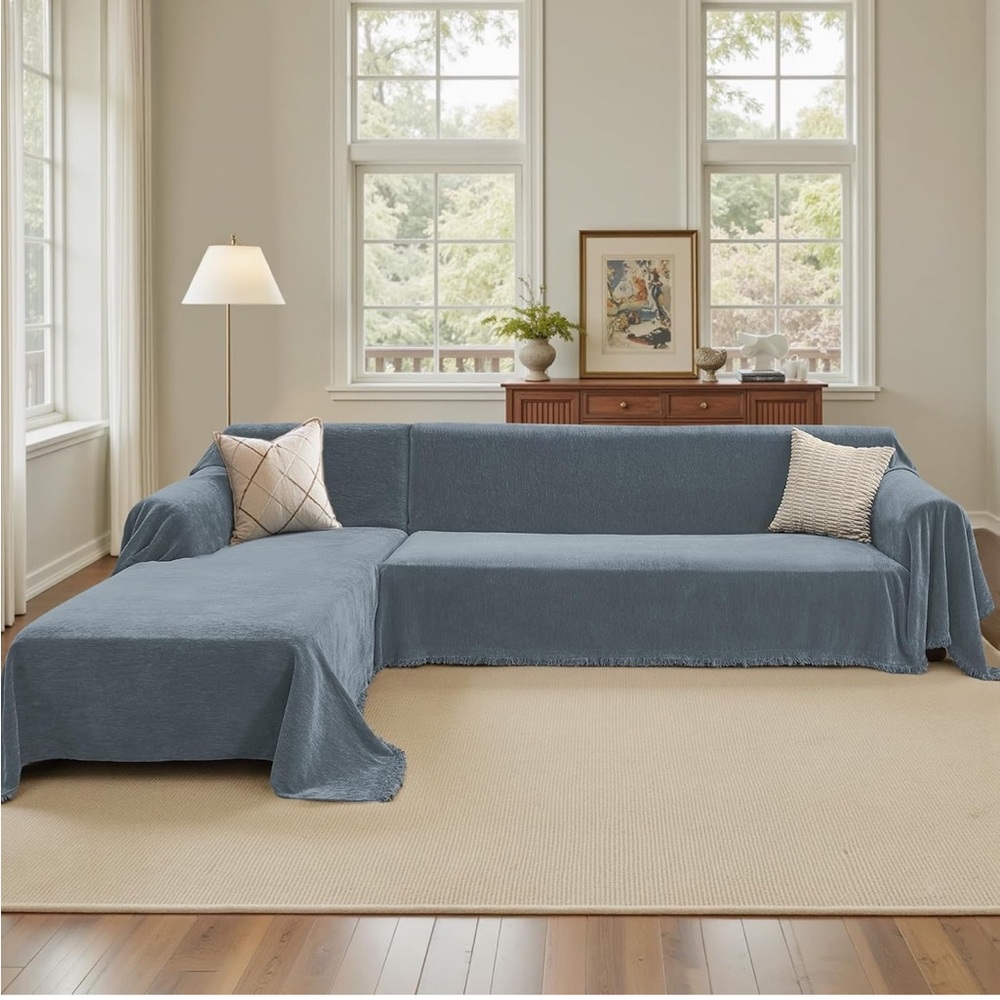 Elegant Blue Sofa Cover - XL L Shape 2 Pieces